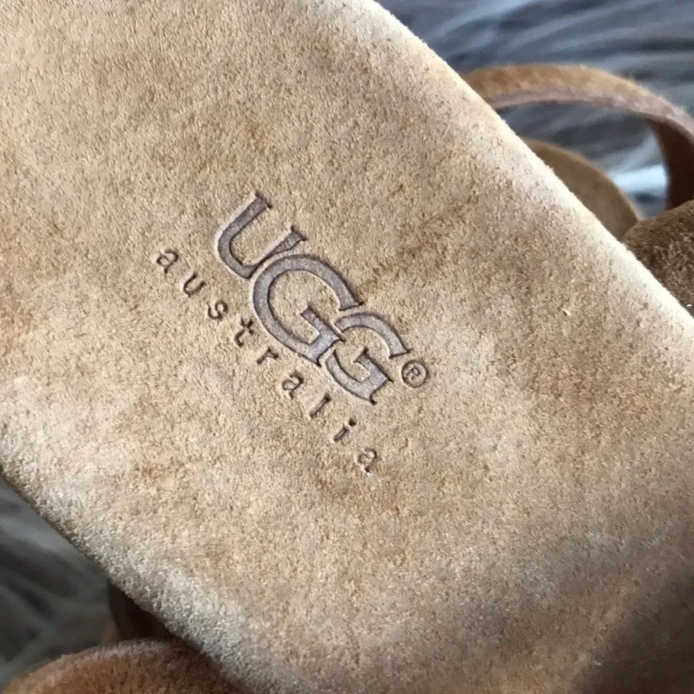 UGG Strappy leather sandals wedge heel 7 brown